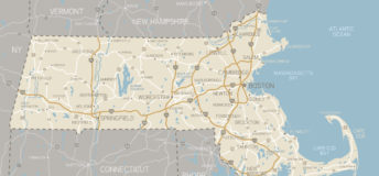 Photo of a map of Massachusetts with highways.
