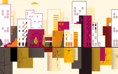 Graphic of buildings showing cracks.