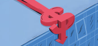 Graphic of a dollar symbol with an arrow pointing downward.