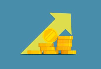 Illustration of an upward-pointing arrow behind a pile of gold coins. source