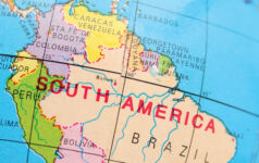 Growth amid challenges in Latin America Closeup view of northern part of Southamerican section of cheap plastic globe