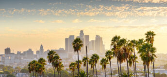 Photo of Downtown Los Angeles at sunset.