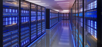 Shot of Data Center With Multiple Rows of Fully Operational Server Racks. Modern Telecommunications, Artificial Intelligence,server room,3d rendering