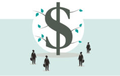 Lean times for green loans? Image of money tree surrounded by business people.