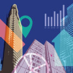 Brookfield’s Oaktree deal shows real estate private credit growth potential Tall skyscrapers in duotone shades overlaid with arrows pointing up and charts displaying growth