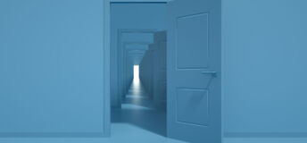 An illustration of a series of open doors