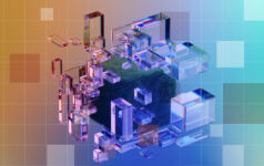 Floating translucent boxes isometrically arranged around a cube of grass, for the Private Markets 2030 Sustainability theme