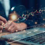Stock market or forex trading graph and candlestick chart suitable for financial investment concept. Economy trends background for business ideas and all artwork design. Abstract finance background