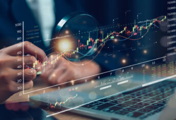 Stock market or forex trading graph and candlestick chart suitable for financial investment concept. Economy trends background for business ideas and all artwork design. Abstract finance background