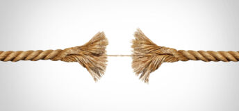 A broken rope held together by a single thread