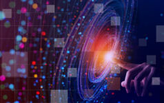 Women of Influence on AI’s impact on alternatives Finger points and interacts with a spiral of electronic data, for the Private Markets 2030 Artificial Intelligence theme