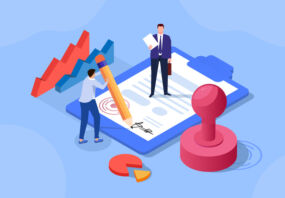 Signing a contract, two businessmen signing a contract