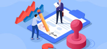 Signing a contract, two businessmen signing a contract