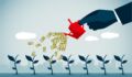 Why hybrid lending is gaining ground in the mid-market Illustration of concept of growing new businesses. grow, sprout, emerging manager, new fund, sprouts, shoots, money, rain