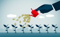 Illustration of concept of growing new businesses. grow, sprout, emerging manager, new fund, sprouts, shoots, money, rain