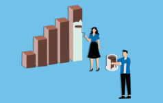 Benefit Street Partners on private credit’s third act: Scale, flexibility and consolidation man woman painting bar chart brown blue background