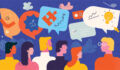 An illustration of a group of people talking