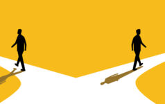 Illustration of people walking away from each other.