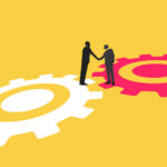 ACC, Configure: Stress appears contained, but lenders are taking no chances Illustration of two business people shaking hands while standing on different cogs.