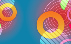 Overlapping circles and shapes in different colours