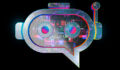 Speech bubble with 'tech styled' eyes, ears and antenna