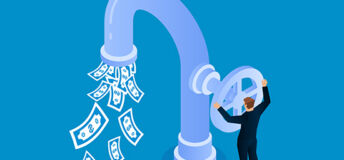 Businessman opens faucet valve to control money outflow