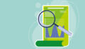 Magnifying glass inspecting a document