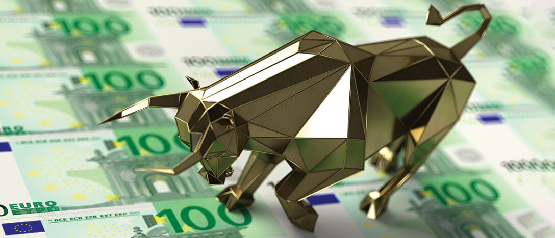 Financial Bull Market Concept with 100 Euro Banknotes. 3d Render