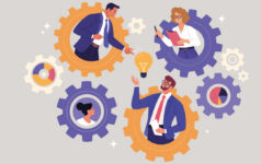 Pantheon: Primary market noise brings secondary opportunity Illustration of businessmen and businessmen inside connected cogs