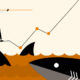 A man walks on a tightrope above shark infested waters