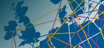 Map of Europe with interconnecting lines between major hubs