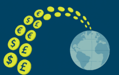 Private credit sharpens focus on climateโs missing middle Image of coins with different currencies going towards the Earth.