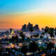 Los Angeles California Skyline with Palm Trees at Sunset