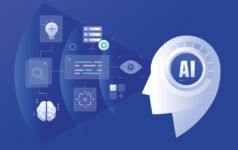 AI processing illustration with brain and various IT devices