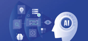 AI processing illustration with brain and various IT devices