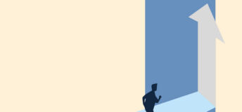 Figure running towards an upward arrow