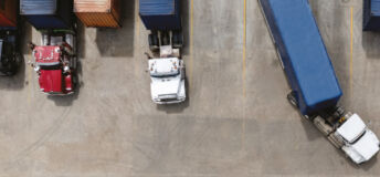 An aerial photo of lorries parked in a car park