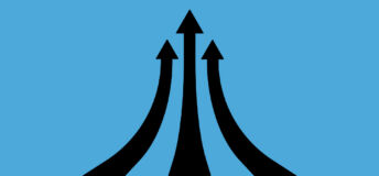 Three black arrows heading up on a blue background