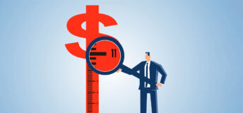 Image of a magnifying glass over a dollar sign, measuring.