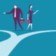 A businessman and businessman stand at a crossroads